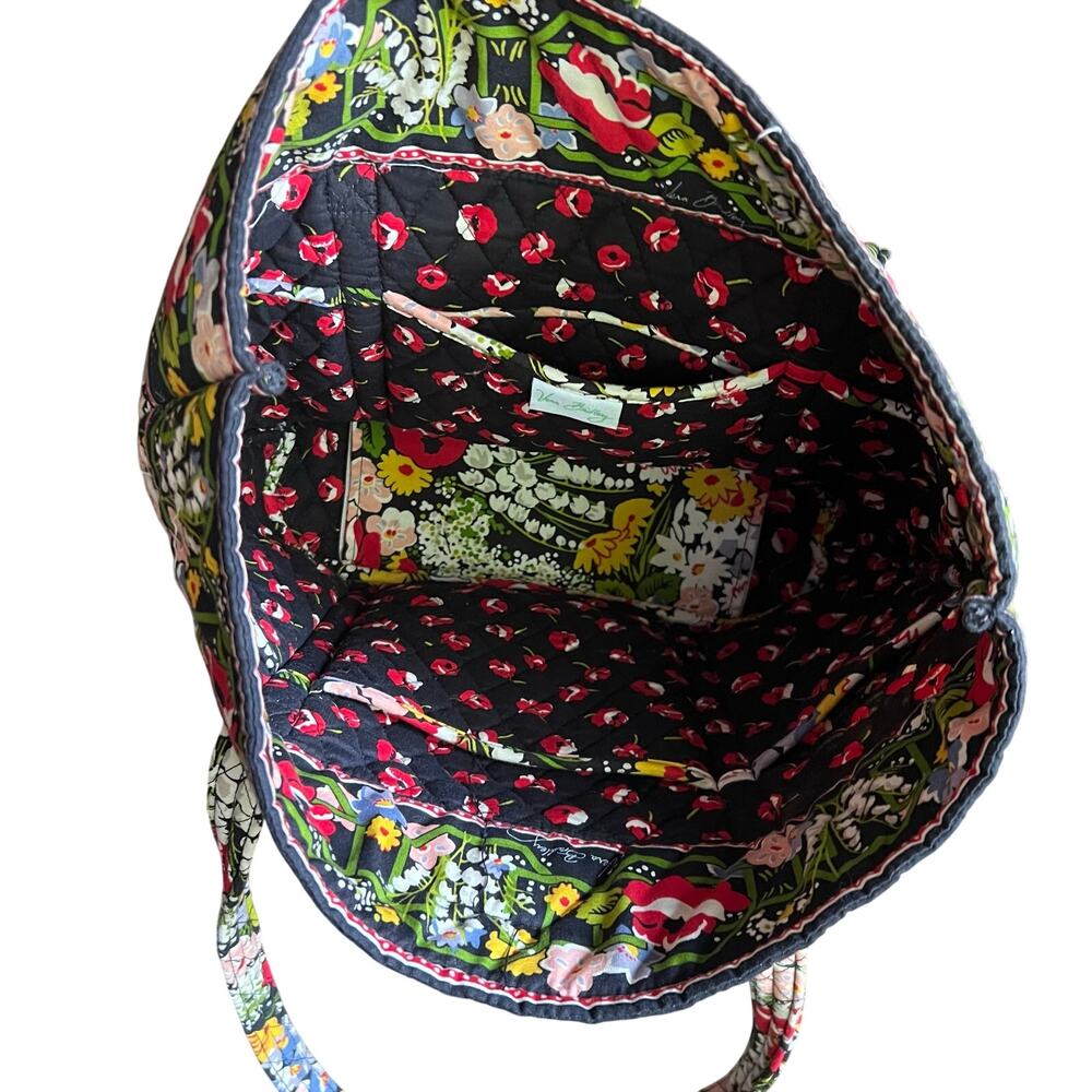 Vintage VERA BRADLEY "Poppy Fields" Bag Black/Red/Yellow/White14" x 17" - Picture 4 of 12